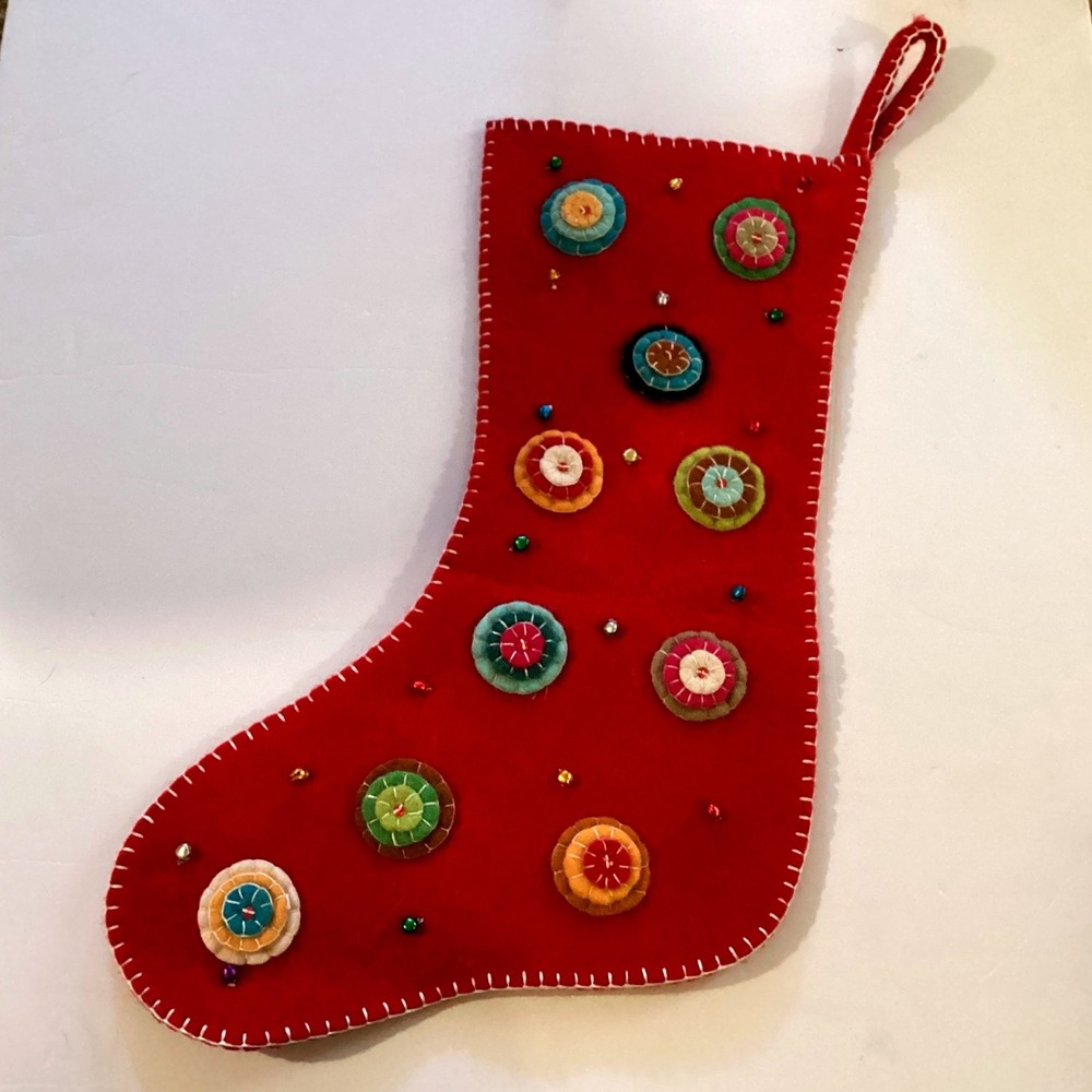 Unbranded Christmas Stocking Unisex OS Red Excellent Felt Folk Art Jingle Bell